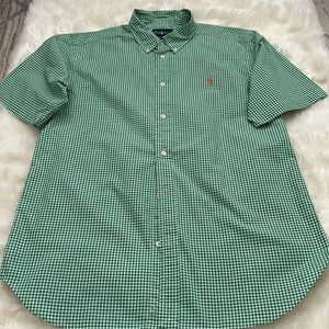 Ralph Lauren XL (18-20) green checked button down, short sleeve